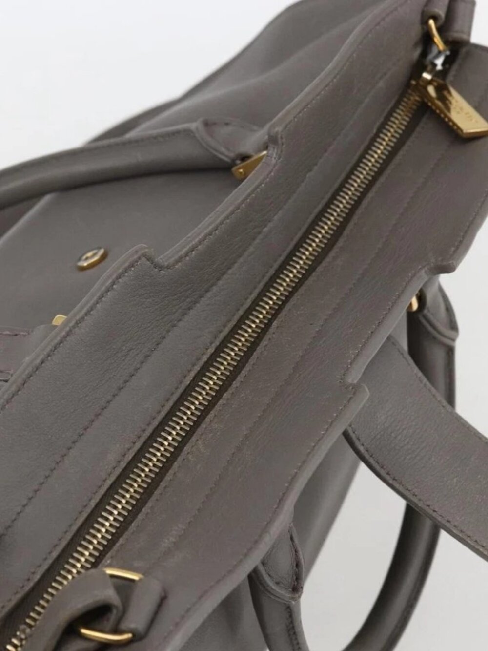 SAINT LAURENT Petit Cabas Hand Bag Leather 2way Gray Gold Auth - Picture 11 of 15